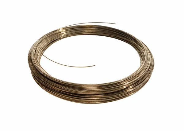 The Harris 40N350 - Safety-Silv 40Ni2 high silver brazing alloy forms a shiny, smooth wire coil (1/16 in., 50 toz.), neatly wound into a circular loop with two ends extending on a plain white background.