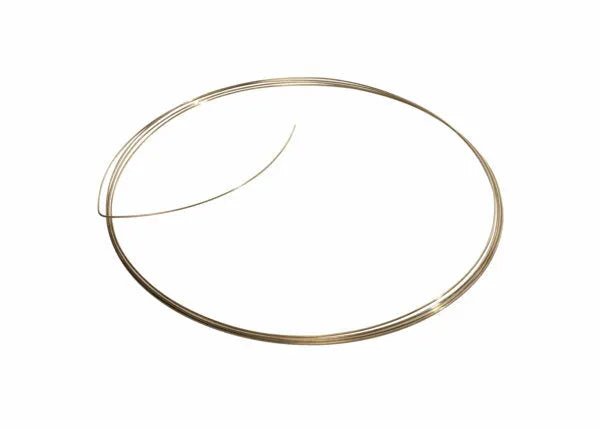 A Harris 4521 - Safety-Silv® 45 high silver brazing alloy wire (3/64 in., 1 toz. cup) is loosely coiled into a circle with one end slightly apart, displayed on a plain white background.