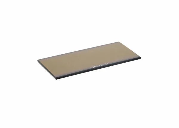 Harris Shade 12 Glass Gold Mirror Welding Filter Lens 2"x4-1/4" for helmets, welders, welding equipment, product on white.