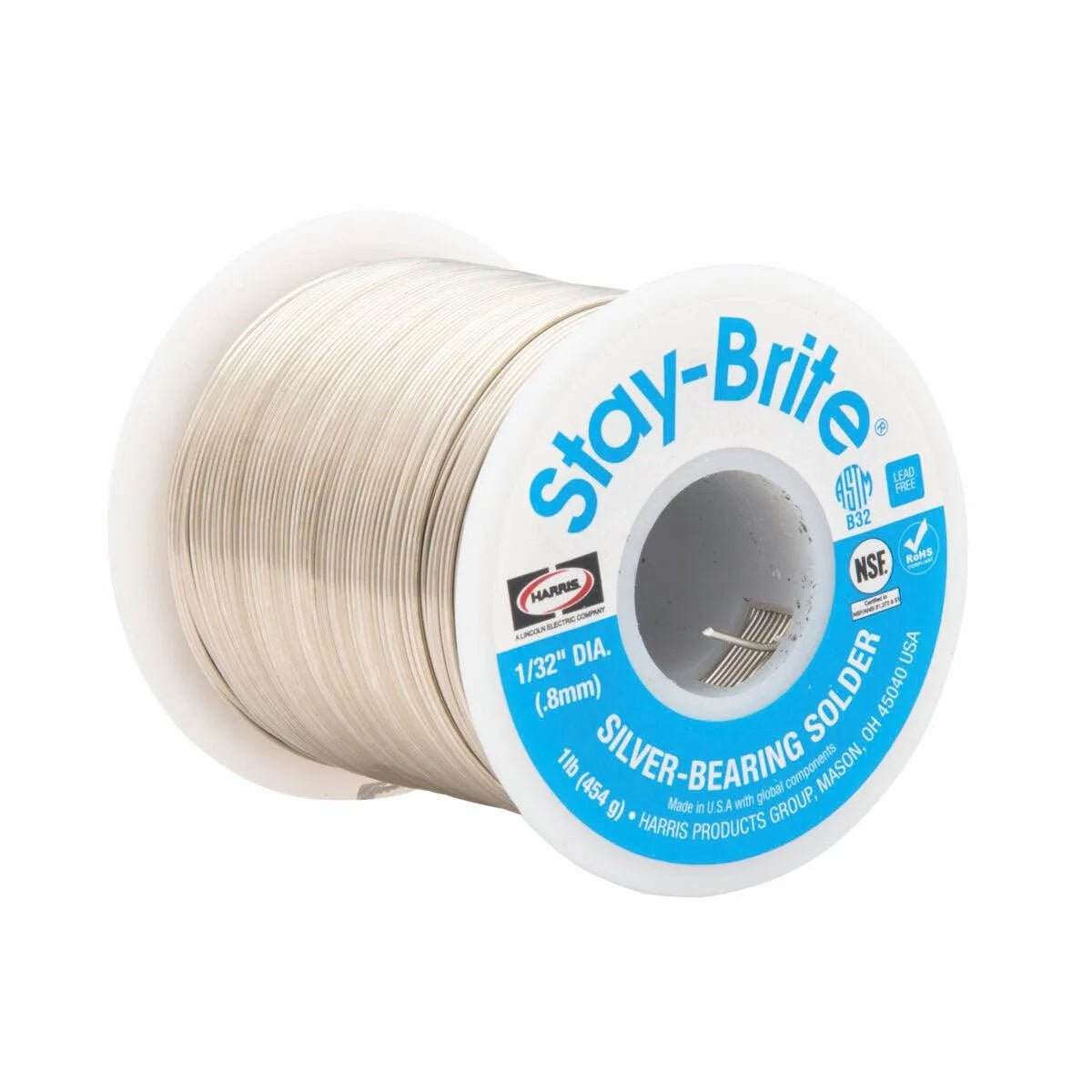 A box of Harris SB61 Stay Brite Lead-Free Solid Wire Solder, 0.118 in (3.0 mm) diameter and 12 lb, ideal for safe, reliable HVAC or food service equipment connections.