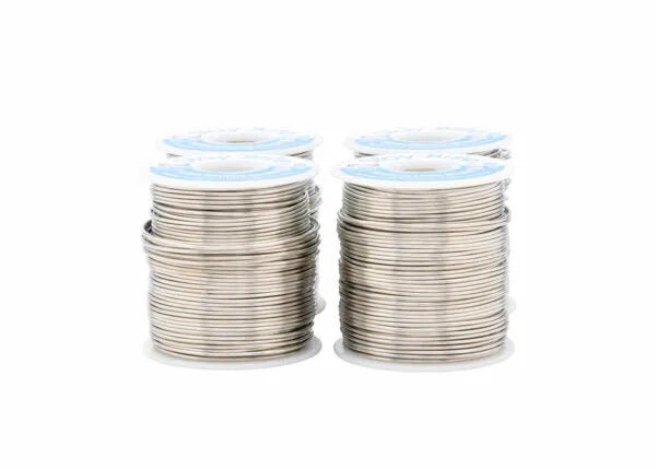 Four spools of Harris SB21 Stay Brite Lead-Free Solid Wire Solder (3/64 in, 4 lb box) are arranged in two rows. Each spool features a blue and white label. The background is plain white.