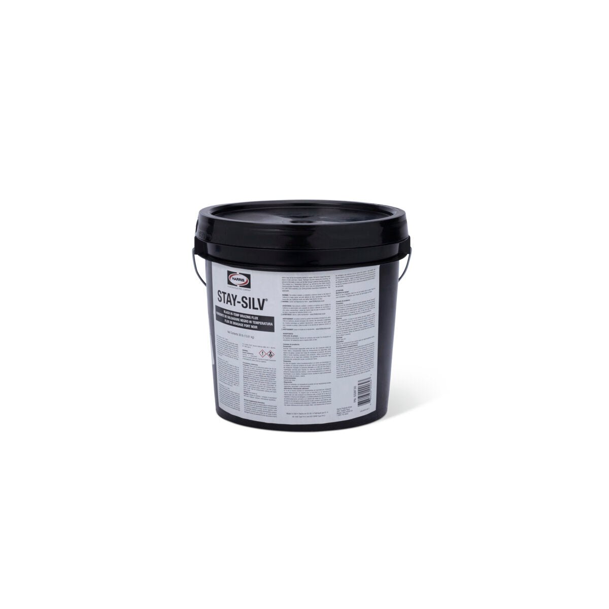 Harris Stay-Silv Black Paste Brazing Flux, 30 lb pail—welding flux for silver or induction brazing, black bucket with label.