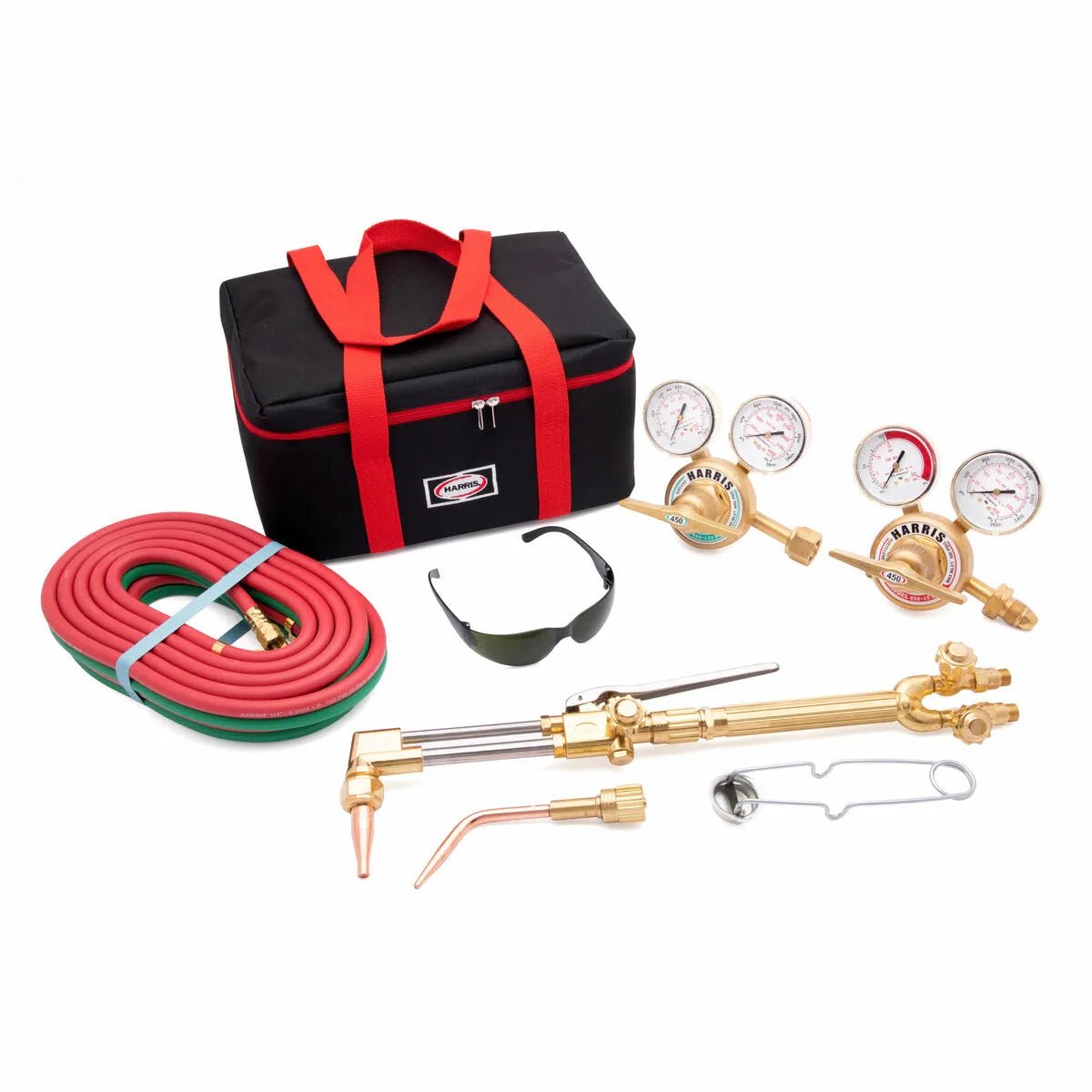 Harris VXT 450 Deluxe Ironworker Acetylene Cutting Torch Kit with hoses, torch handle, tips, gauges, wrenches—WeldingMart.