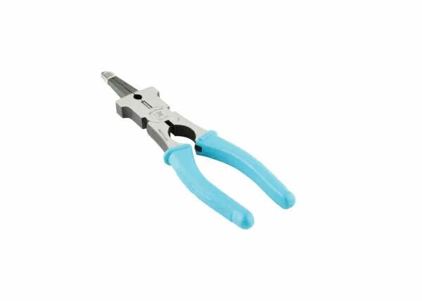 The Harris Welper YS-50 MIG Welding Pliers - WELPER, shown with light blue textured handles against a white background, are made from drop forged steel and feature sleek jaws for gripping, bending, or cutting materials.