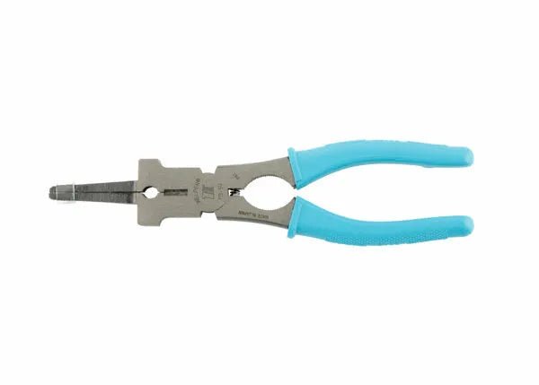 The Harris Welper YS-50 MIG Welding Pliers – WELPER are drop forged steel pliers with blue rubber-coated handles, shown against a white background. They have a flat gripping surface and central joint, making them ideal for MIG welding tasks.