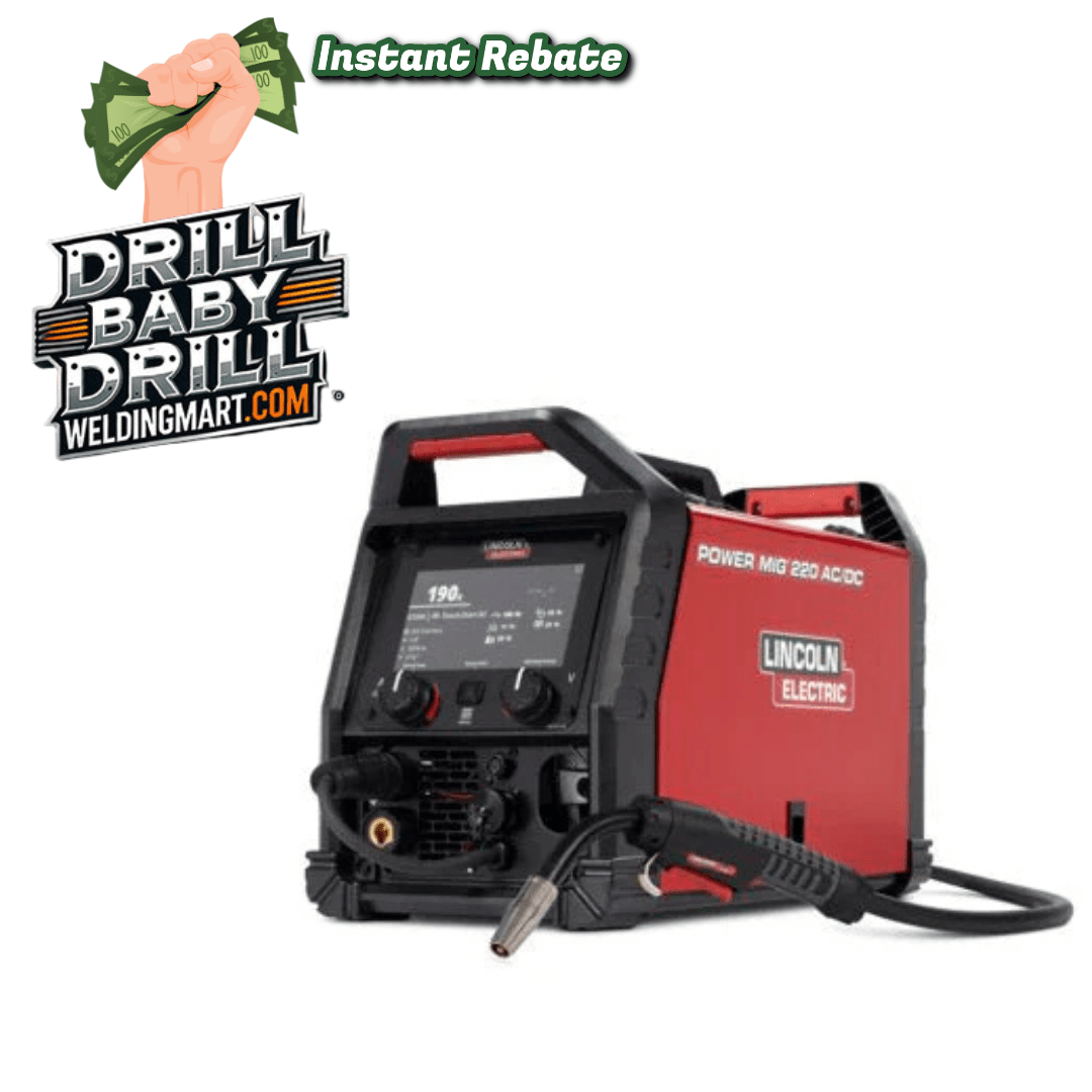 Lincoln POWER MIG 220 AC/DC Multi-Process Welder K5379-1 with cable, ideal for MIG, TIG, Stick welding; WeldingMart equipment.