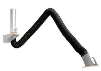 KEMPER 10 ft. flexible exhaust arm for welding fume extraction, 6" diameter, wall-mounted with metal fittings, zigzag extension.