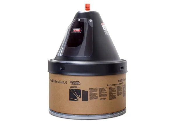 Lincoln .035 SUPERGLAZE 5356 60LB MINI-DRUM ED036720 welding wire, black top, red nozzle, ER5356 aluminum alloy labels.