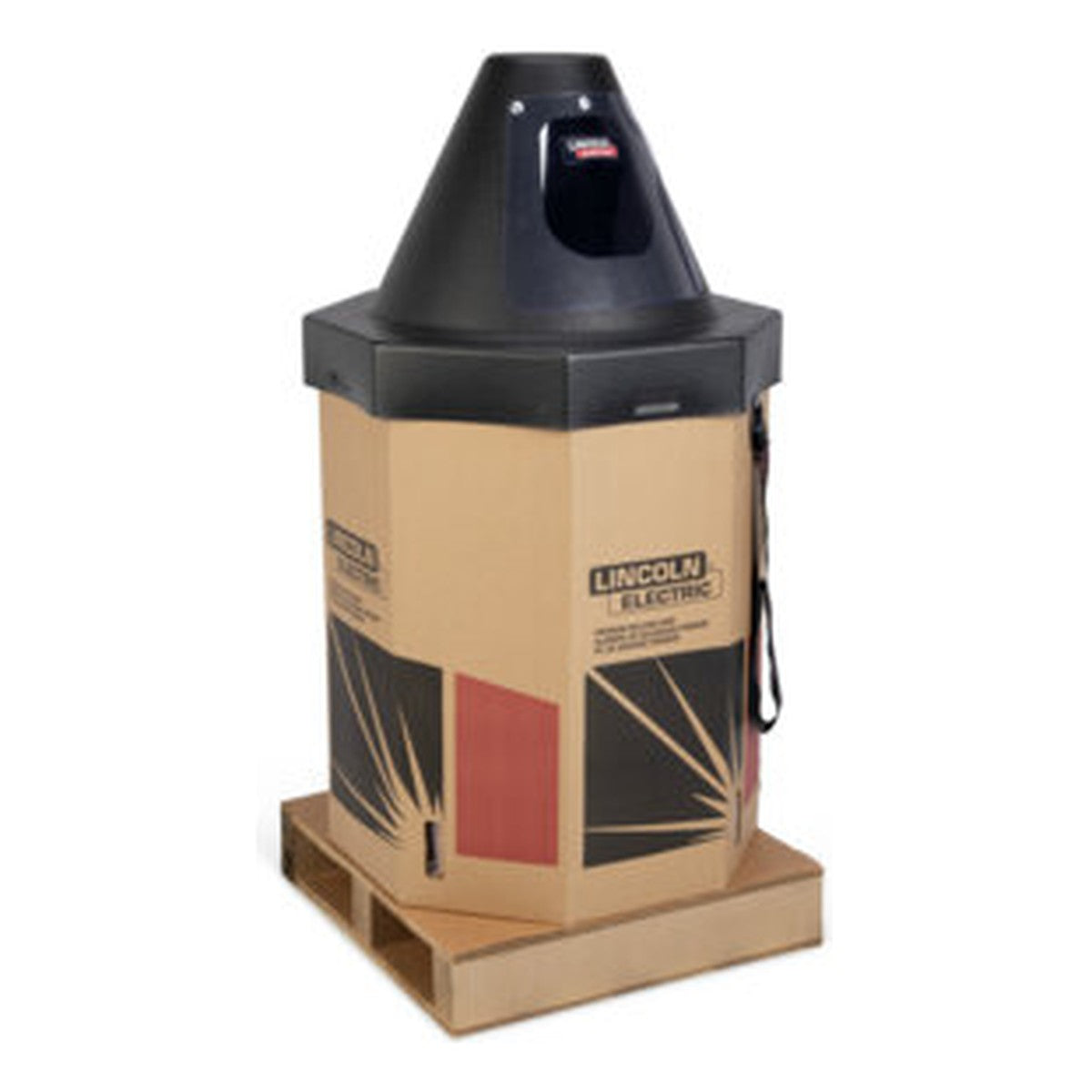 Lincoln K2175-4 Accu-Pak Octagon Box Payoff Kit 24 in. - hood installed on a full octagonal Accu-Pak box on its pallet