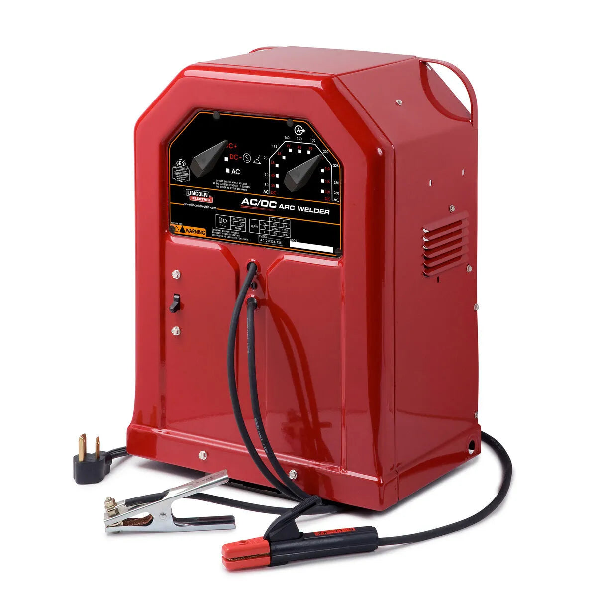 Lincoln AC/DC 225/125 Stick Welder K1297 with control panel, cables, plug, and clamps – top welding equipment at WeldingMart.