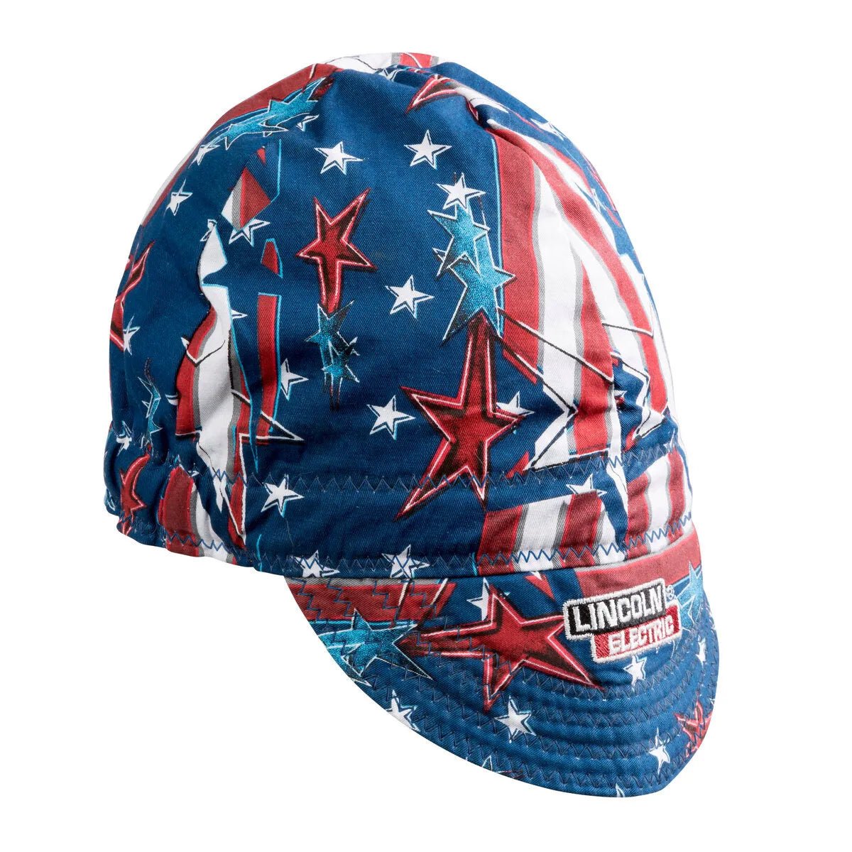 Lincoln All American Welding Cap K3203-ALL, cotton, red white blue flag and stars, Lincoln Electric logo—welding accessory.