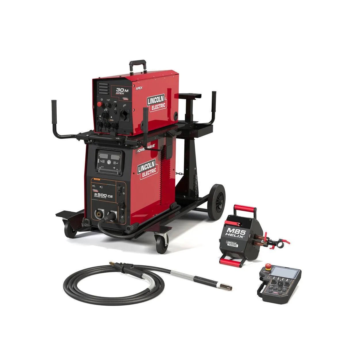 Lincoln APEX 30M HELIX M85 MIG welder Ready-Pak K52165-5 with cart, gun, wire feeder & cables for weld data monitoring at WeldingMart.