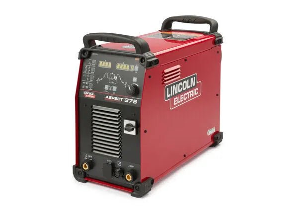 Lincoln Aspect 375 AC/DC TIG Welder (U3945-1), red body, black handles, pro control panel—quality welding equipment at WeldingMart.