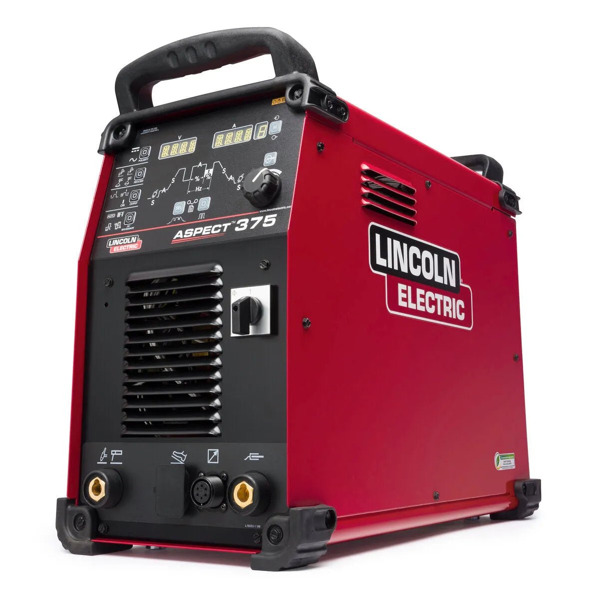 Lincoln Aspect 375 AC/DC TIG Welder K3945-1 with digital displays, control knobs, carry handle—pro welding equipment at WeldingMart.
