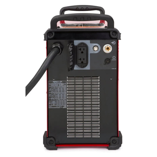 Lincoln Aspect 375 AC/DC TIG Welder Ready-Pak K3946-2 rear view, power cord, controls, black/red case—welding equipment at WeldingMart.