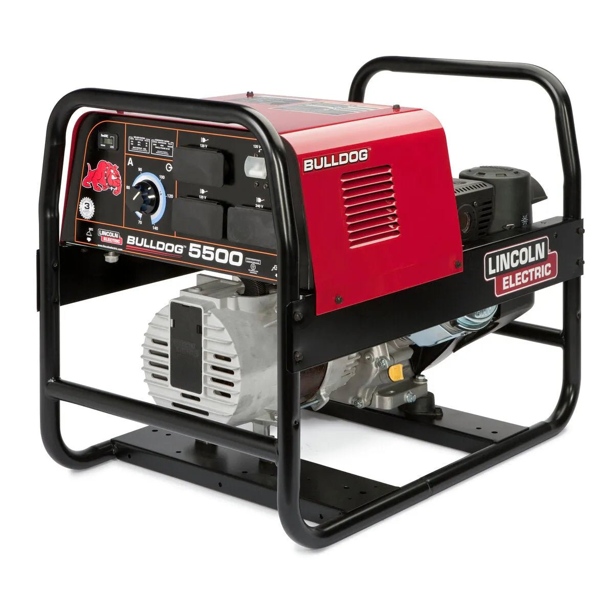 Lincoln Bulldog 5500 Engine Driven Welder Kohler K2708-2—portable welding generator with red and black frame, ideal for stick welding.