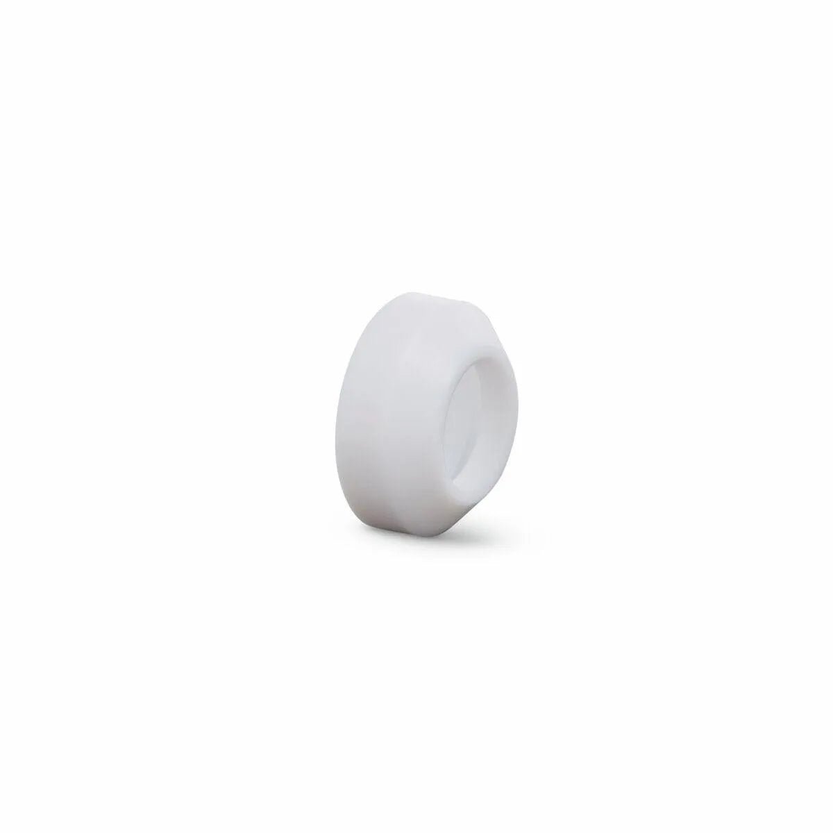 The Lincoln Caliber Stubby Insulator 17/18/26 Torches 2/pack (KP4764-ST) is a small, white plastic ring with a smooth finish and hollow center—an essential TIG torch accessory, shown upright on a white background with subtle shadow.