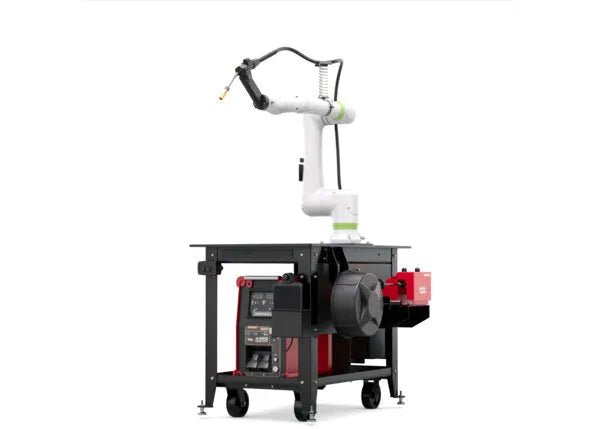 Lincoln ClassMate CRX-10iA Cobot Trainer on mobile workstation for welding automation and assembly training, with controls and cables.