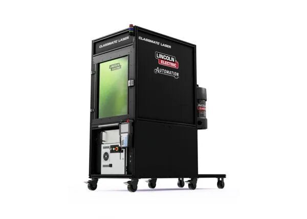 Lincoln ClassMate® Laser Welding Trainer AD2446-15, black mobile welding equipment with control panel, window, and logos.