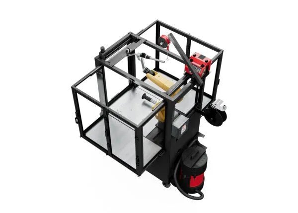 Lincoln ClassMate® M Robotic Welding Trainer AD2446-20 with black frame, yellow robotic arm, red control box, filtration unit.