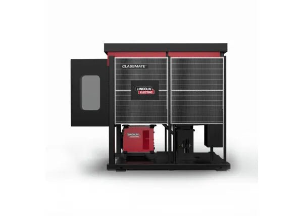 Lincoln ClassMate Pro Robotic Welder Trainer AD2446-24, black/red welding equipment with open panel showing control unit for training.