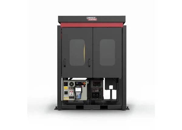 Lincoln ClassMate Pro Robotic Welder Trainer AD2446-24 with gray doors, control panels, Lincoln Electric logo—welding training tool.
