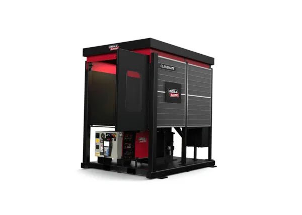 Lincoln ClassMate Pro AD2446-24 Robotic Welder Trainer with positioner, spacious enclosure, control panels for welding training.