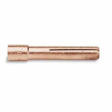 The Lincoln COLLET 1/16 (1.6MM) KP2029-3B1 (5 QTY) is a copper-colored cylindrical metal pin with a wider smooth head and two lengthwise grooves, shown against a plain white background.