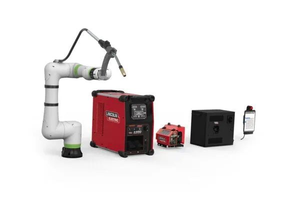 Lincoln Cooper CRX-10iA/L Air-Cooled Welding Cobot Package with Lincoln Electric welder, controls, and remote for automation.