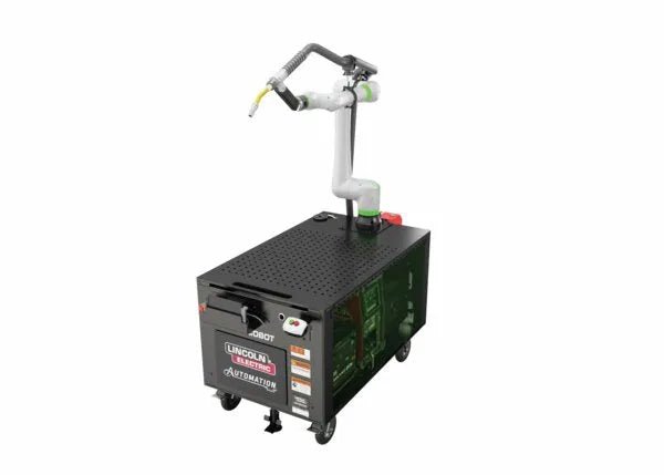 Lincoln Cooper CRX-10iA/L Welding Cobot Cart AD2489-17 with white robotic arm, mobile black base, advanced welding automation.