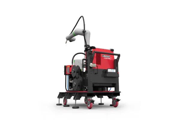 Lincoln Cooper CRX-25iA water-cooled welding cobot cart AD2489-7, red/black, robotic arm, top tool for automated welding tasks.