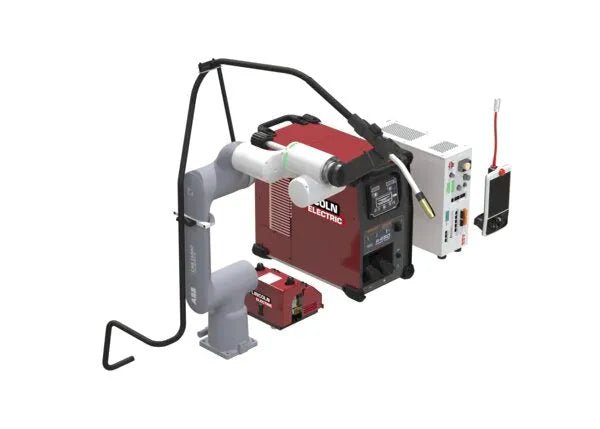 Lincoln Cooper GoFa-10 Water-Cooled Welding Cobot AD2501-10 with red welder and control units—advanced welding equipment setup.