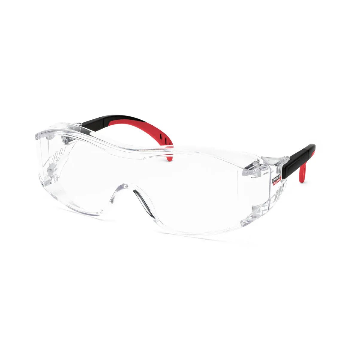 Lincoln Cover2 Welding Safety Glasses K2968-1 with ANSI Z87+ clear lenses, adjustable arms—premium eye protection at WeldingMart.