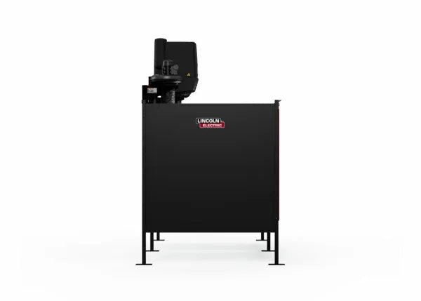 The Lincoln Double Weld Booth Fume Extraction One-Pak 6x6 ft. K5563-4 is a black, rectangular industrial machine with a Lincoln Electric logo, featuring controls and wiring on the top section, designed for fume extraction in weld booths.