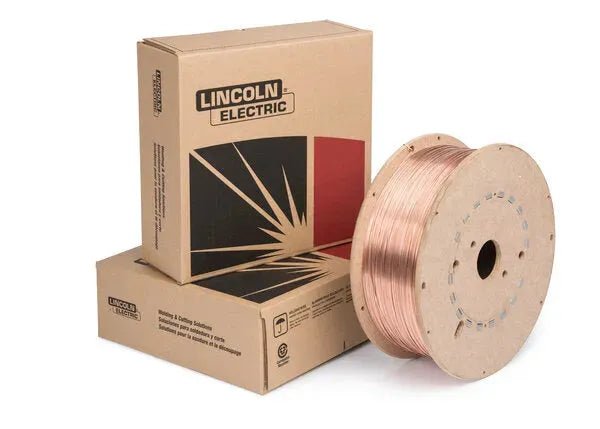 Lincoln Electric SuperArc S6 0.035" MIG welding wire spool, 44LB, with two branded boxes on white background, for WeldingMart.