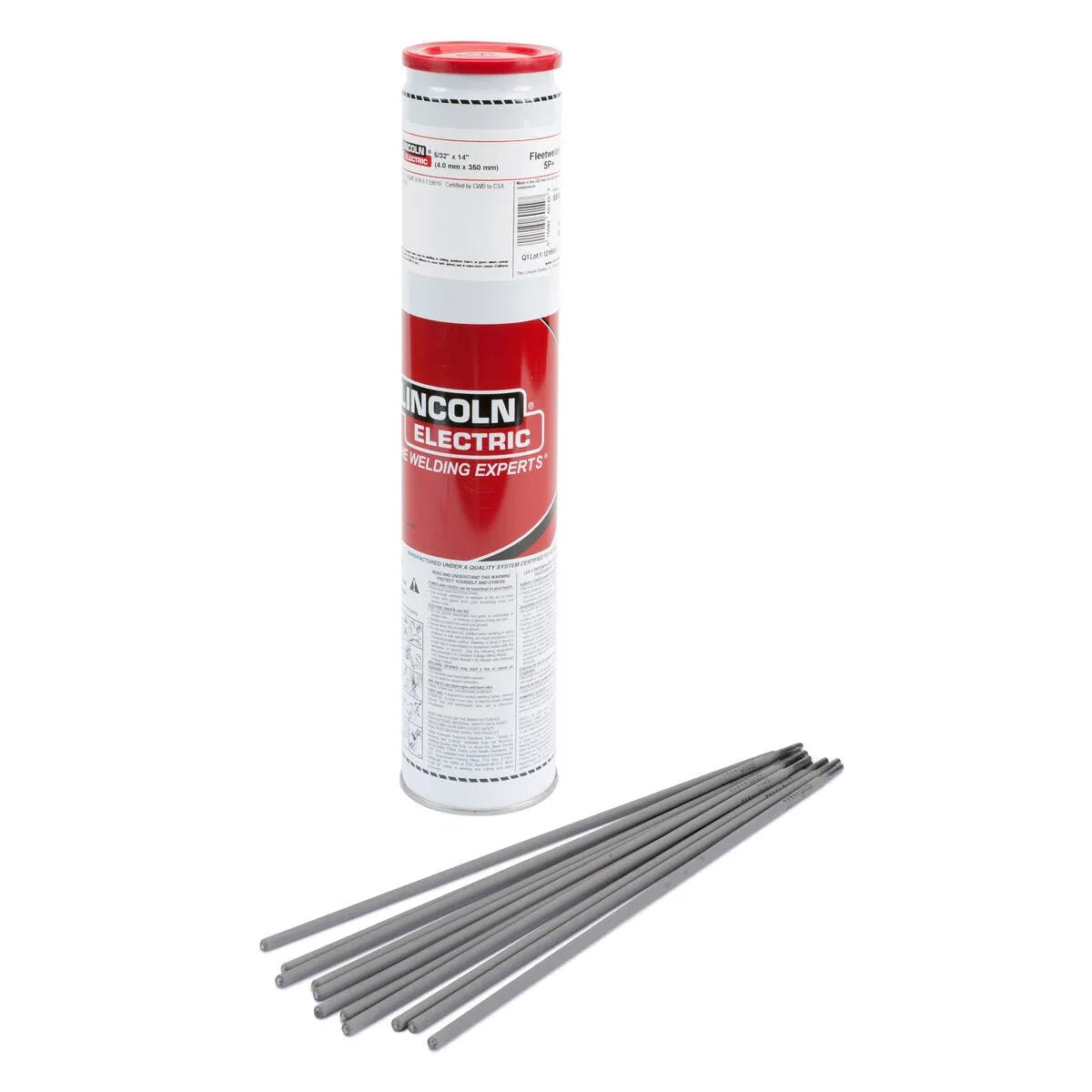 Lincoln Fleetweld 5P Stick SMAW Welding Rods 5/32x14in with easy-open cans and gray rods, top welding equipment at WeldingMart.