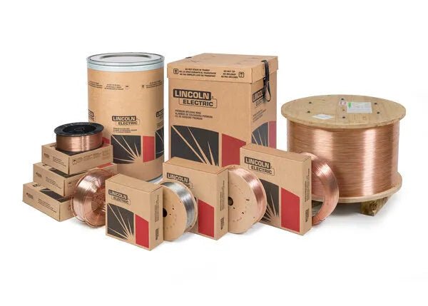 Lincoln ED037005 SuperArc L-52 MIG Welding Wire, 33-lb spool, 0.045", mild steel, in branded red, black & brown packaging.
