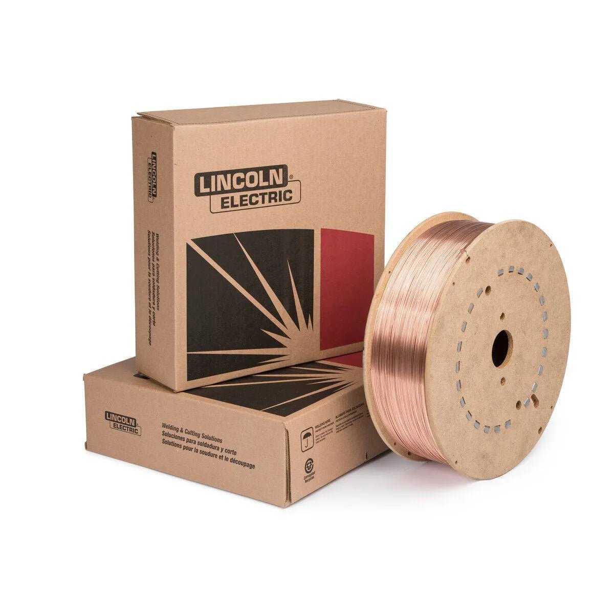 Lincoln ED037698 SuperArc XLS MIG Welding Wire 0.045" 44 lb spool with Lincoln Electric boxes—corrosion resistant welding accessory.