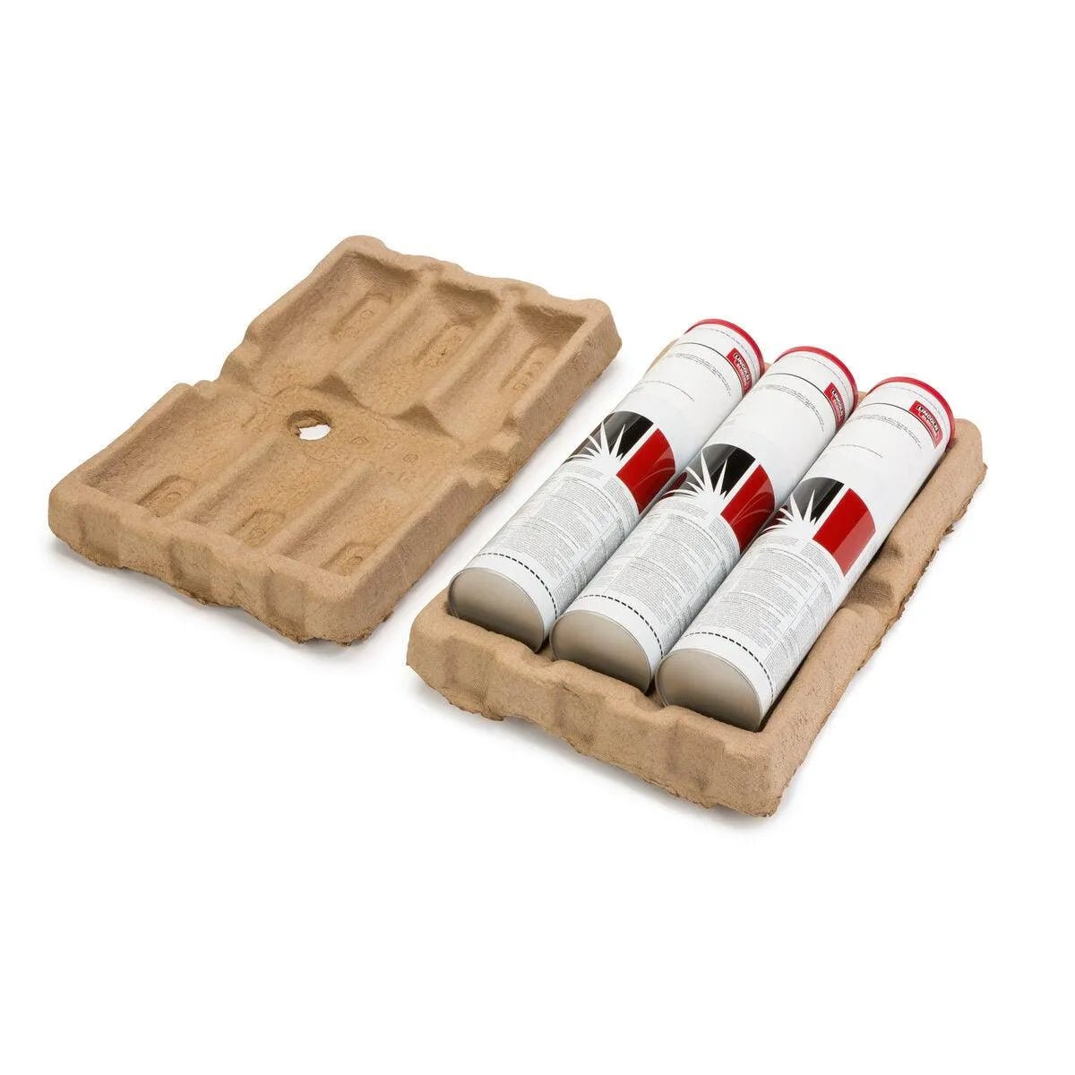 Lincoln ED040101 Ironarc 7018-1 MR 1/8 x 14in welding rods in cans, with recycled pulp tray and lid, welding tools accessory.