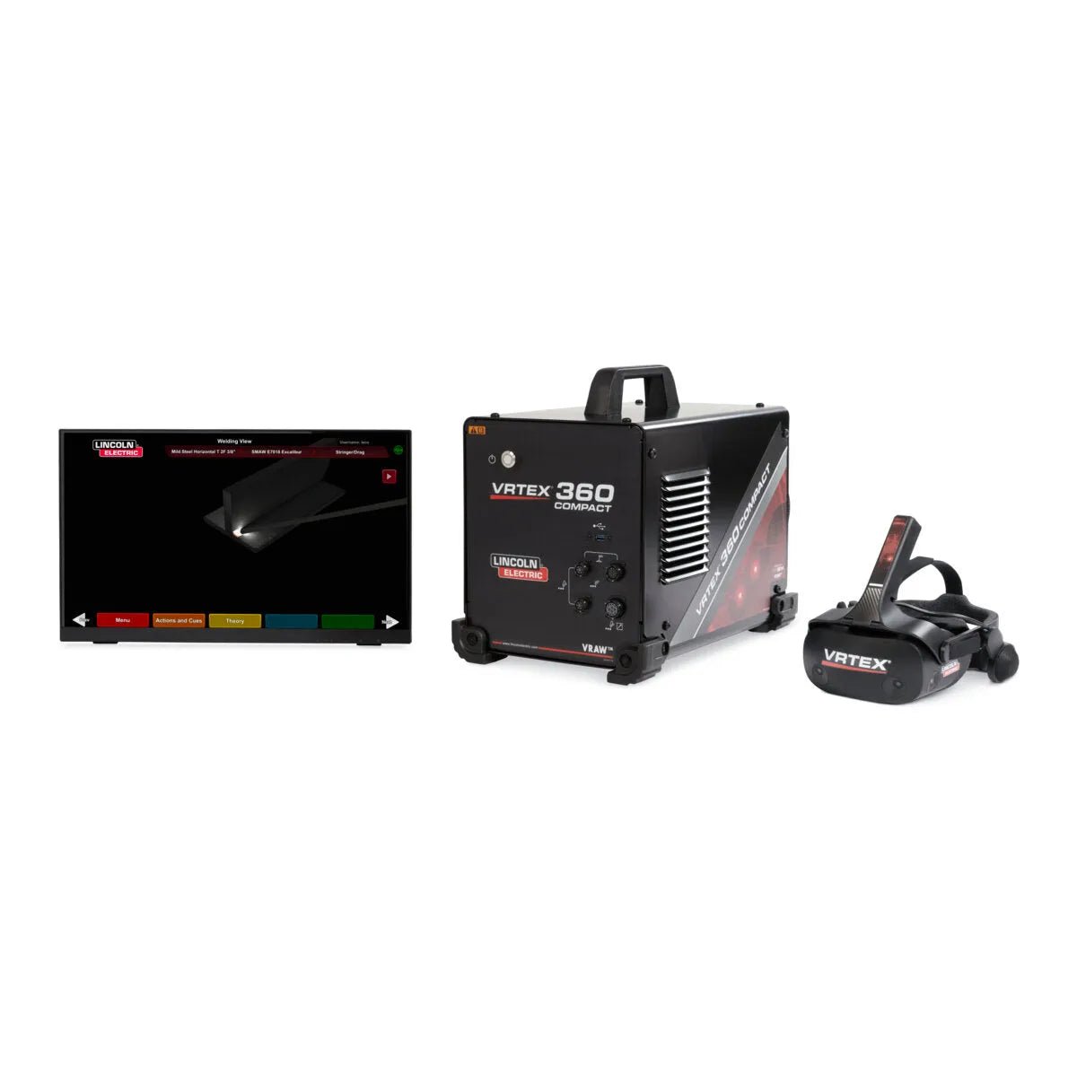 Lincoln Electric VRTEX 360 Compact K4914-1 virtual welding simulator with monitor, VR headset, and VR welder at WeldingMart.