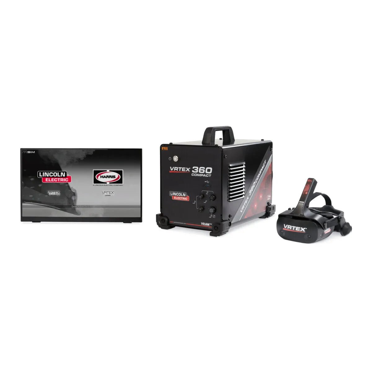 Lincoln Electric VRTEX 360 Compact Welding Simulator Kit with VR headset and monitor—professional training tools at WeldingMart.