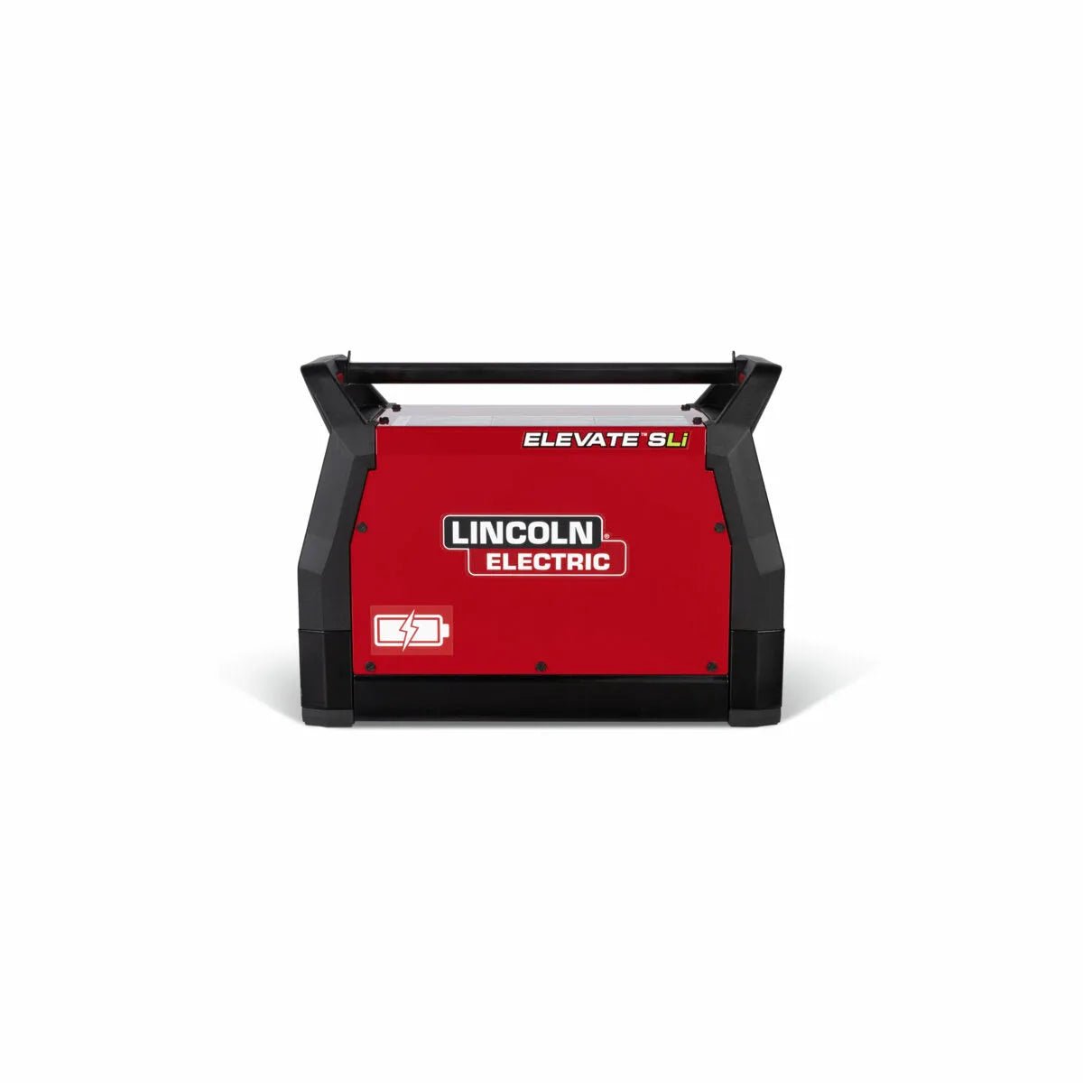 Lincoln Elevate SLi Battery Powered Welder K4706-1 in red/black with top handle, Lincoln logo, battery icon. WeldingMart tool.
