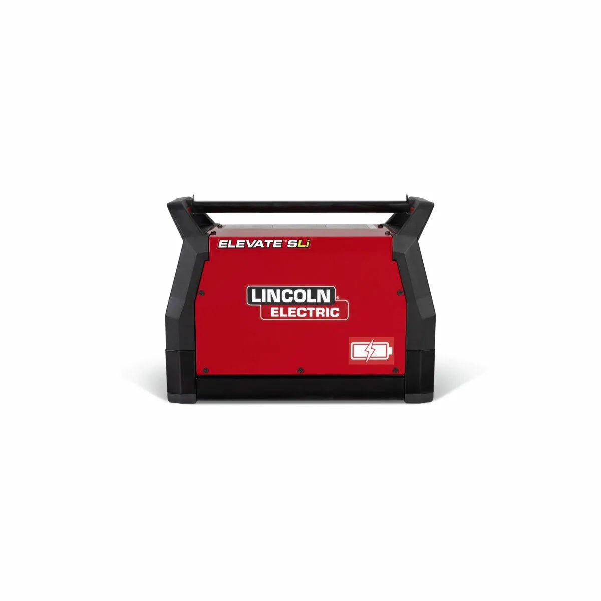 Lincoln Elevate SLi Battery-Powered Welder (K5622-1) with rolling case, red/black, brand logo, and battery symbol displayed.
