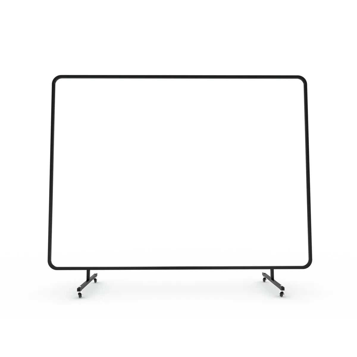 The Lincoln Expandable Welding Screen/Curtain Frame (K4654-1-8) is a large, rectangular, black metal frame with rounded corners on wheeled legs, shown empty and ready for use as a 6x6 ft or 6x8 ft welding screen or curtain.