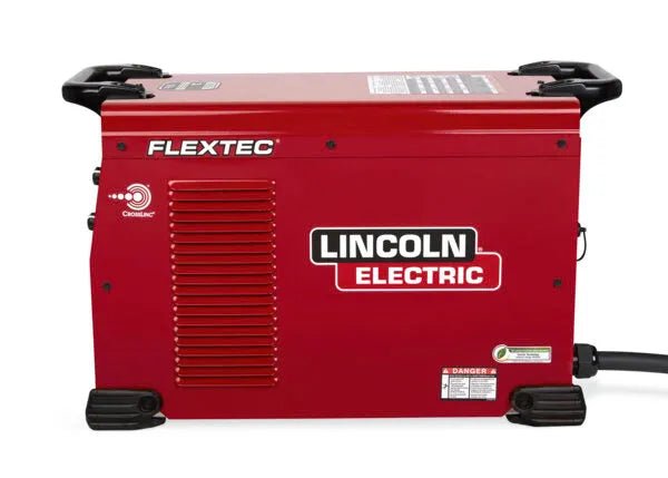 Lincoln Flextec 350X Power Connect U4273-1 welder, red, low hour demo. Black handles, power cord. WeldingMart welding equipment.