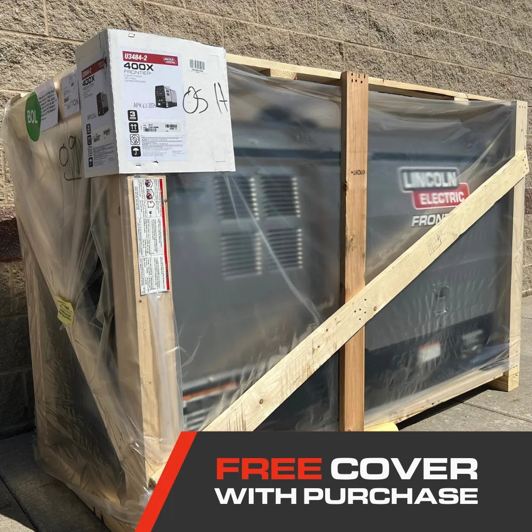Lincoln Frontier 400X Demo Engine-Driven Welder Kubota (U3484-2) crated outdoors, free cover offer from WeldingMart.