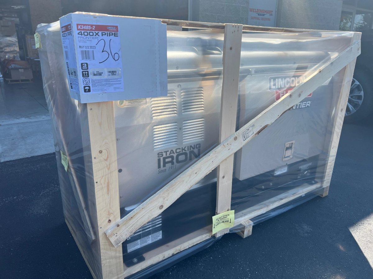 Lincoln Factory Demo Frontier 400X Pipe Engine-Driven Welder Kubota U3485-2 crated for heavy-duty pipe welding—WeldingMart.