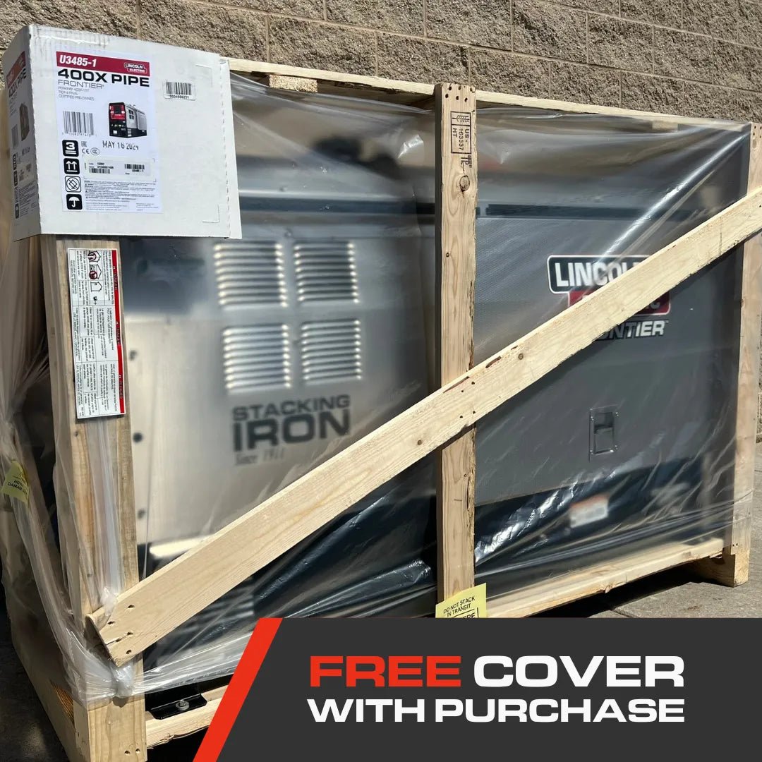 Lincoln Frontier 400X Pipe Perkins Welder Generator (U3485-1), crated outside, wrapped, with FREE COVER offer—perfect for welding pros.