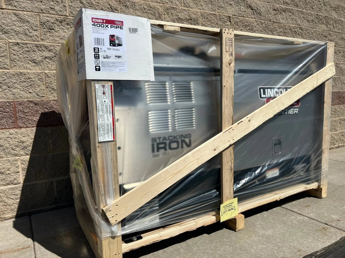 Lincoln Frontier 400X Pipe Perkins engine welder/generator (U3485-1) crated, wrapped, WeldingMart equipment ready to ship.