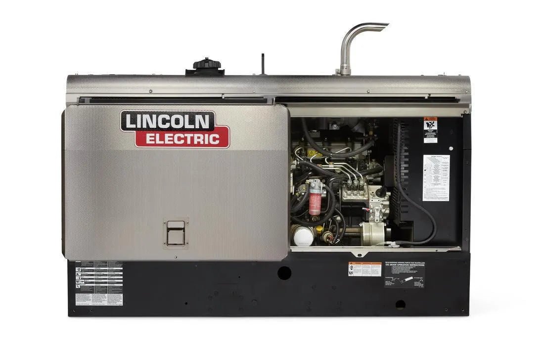 Lincoln Frontier 400X Pipe Perkins Engine-Driven Welder/Generator U3485-1, open panel showing internal welding equipment parts.